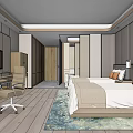 Modern Hotel Room Interior With Twin Double Beds Writing Desk Area Rug And Wooden Flooring