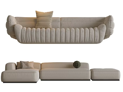 Modern Sectional Sofa Featuring Curved Armrests Tufted Design Modular Sections And Pillows 3d model