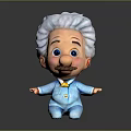 Cartoon Old Man With White Curly Hair Blue Eyes Yellow Bow Tie And Blue Outfit