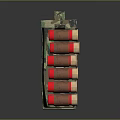 Camouflage Ammo Clip With Stacked Red And Gold Bullets On Dark Surface
