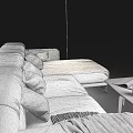 NATUZZI Italia Etoile 2623 Gray Fabric Sofa With Ottoman Green Cushions And Coffee Table
