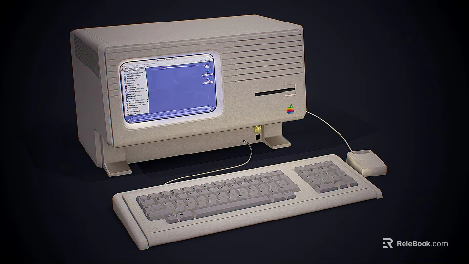 Retro Desktop Computer With CRT Monitor Blue Screen Keyboard And Mouse 3d model 