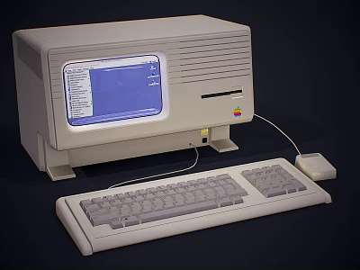Retro Desktop Computer With CRT Monitor Blue Screen Keyboard And Mouse 3d model
