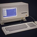Retro Desktop Computer With CRT Monitor Blue Screen Keyboard And Mouse