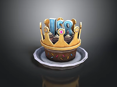 Golden Crown Shaped Decorative Item With JSR Letters Cup Base And Colorful Sprinkles On Tray 3d model