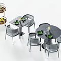 Modern Dining Table Set With Square Round Tables Gray Woven Chairs And Serving Trolley 3d model
