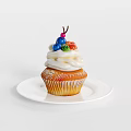 Tasty Cupcake Topped With Whipped Cream And Fresh Berries On White Plate