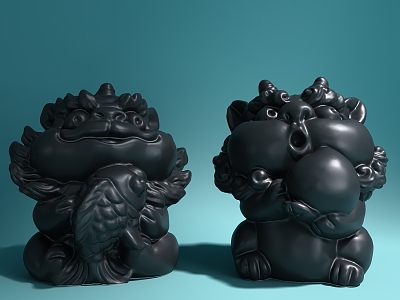 New Chinese-style tea pet brave lion carving ornaments 3d model