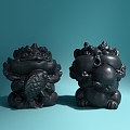 New Chinese-style tea pet brave lion carving ornaments 3d model