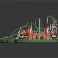 Modern Amusement Park Scene Featuring Roller Coaster Ferris Wheel Tents And Entrance
