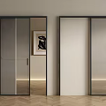 Modern Sliding Doors With Black Frames And Glass Panels In Interior Space 3d model
