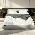 Modern Double Bed With Gray Headboard White Bedspread Pillows And Wooden Floor Rug