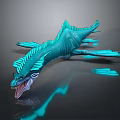Blue Aquatic 3D Game Movie Character With Sharp Teeth Open Mouth And Fins