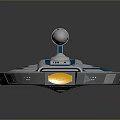 White And Blue Sci Fi Starship Model With Red Light And Circular Base Design 3d model