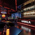 BABILA Bar Interior With Neon Lights Shelves And Leather Sofas Sunset Decor 3d model