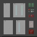 White Fire Doors And Red Fire Extinguishers Safety Equipment Set