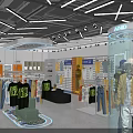 Modern Clothing Store Interior With Displayed Clothes Orange Doors Checkout Counter And Display Racks