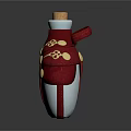 Wine Bottle And Glass With Red Cloth Wrapping Cork Gold Buttons Blue Embroidery White Body