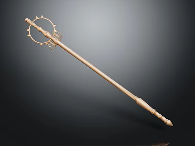Wooden Weapon with Long Handle Circular Top Adorned with Decorative Spikes in Classic Craftsmanship 3d model