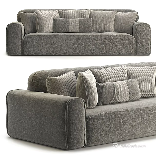 Gray Fabric Multi Seater Sofa With Modern Design And Plush Cushions 3d model 