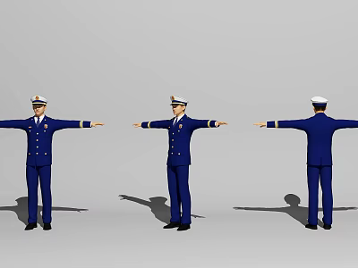 Man In Blue Uniform Standing With Arms Extended In Three Different Angles 3d model