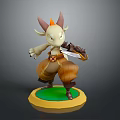 Small Horned Game Movie Character Holding Sword Standing On Green Circular Base