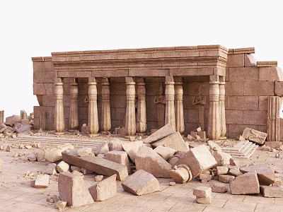 Ancient Stone Architectural Structure With Tall Columns And Scattered Ruins Stones 3d model