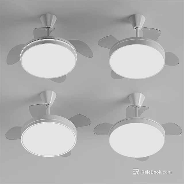 Set of Four Modern White Air Conditioner Fan with LED Light Ceiling Mounted Design 3d model 