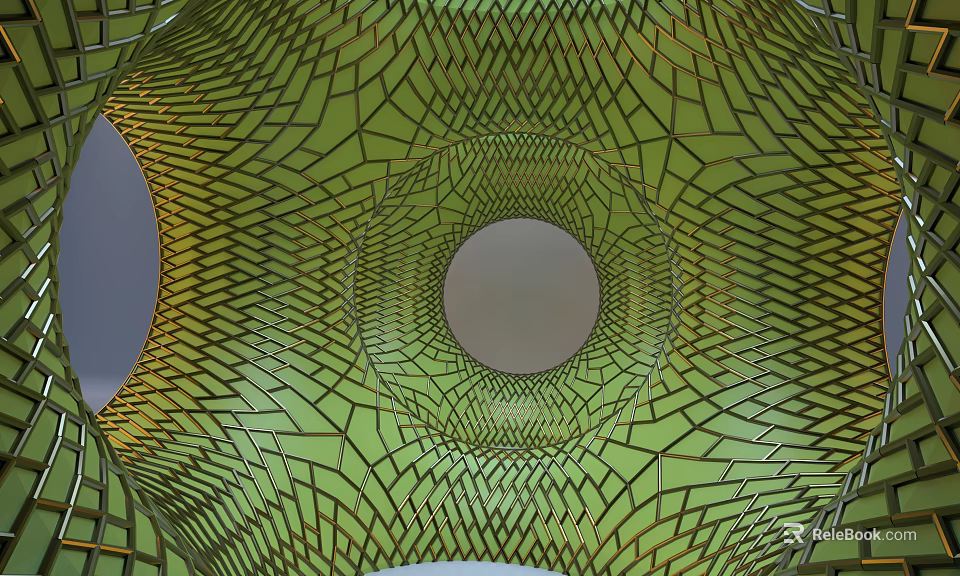 Green Grid Patterned Wall Design With Circular Holes And Modern Decorative Style 3d model 