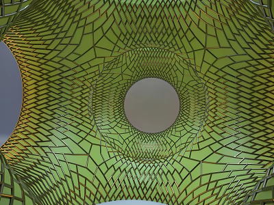 Green Grid Patterned Wall Design With Circular Holes And Modern Decorative Style 3d model