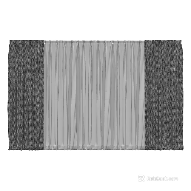 Gray Side Panels And Sheer Center Curtains Modern Home Window Design 3d model 