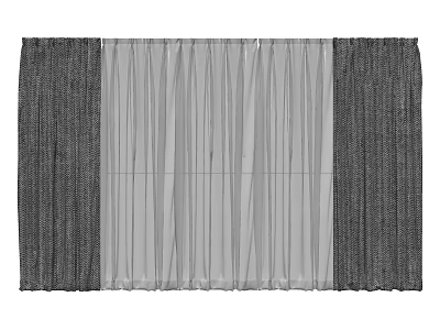Gray Side Panels And Sheer Center Curtains Modern Home Window Design 3d model