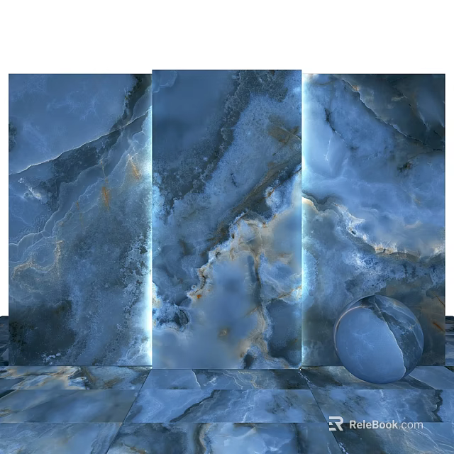 Blue Marble Components Featuring Vertical Slabs Circular Decorative Pieces And Golden Veins 3d model 