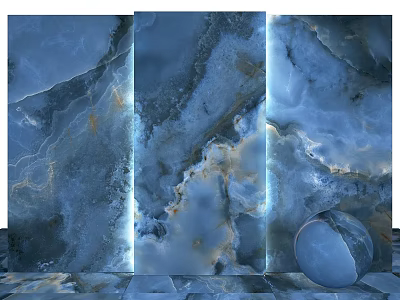 Blue Marble Components Featuring Vertical Slabs Circular Decorative Pieces And Golden Veins 3d model
