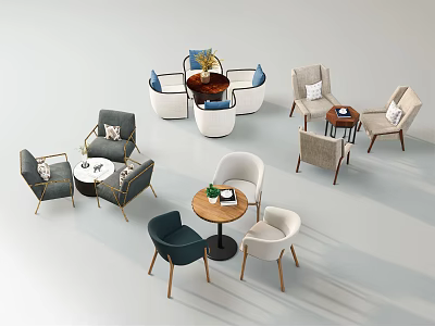 Stylish Modern Table Chair Sets With Round Tables And Comfortable Colorful Seats 3d model