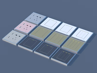 Collection Of Electrical Switch Panels In Various Colors And Styles 3d model