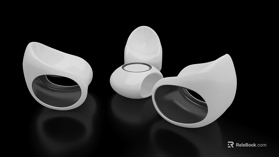 Modern White Negotiation Table And Chairs With Curved Design And Smooth Surface 3d model 