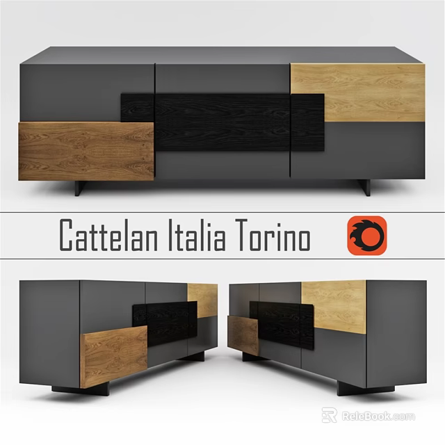 Modern Cattelan Italia Torino Dresser With Black Gray And Wooden Details 3d model 