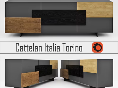 Modern Cattelan Italia Torino Dresser With Black Gray And Wooden Details 3d model