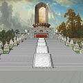 Ancient Architectural Monument With Grand Steps Stone Statues And Mountain Backdrop 3d model