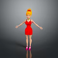 Game Movie Character With Yellow Hair In Red Dress Pink Shoes And Green Necklace
