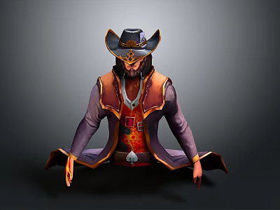 Western Style Daily Apparel Collection Featuring Cowboy Hat Purple Coat And Red Vest 3d model