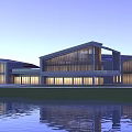 Modern Commercial Complex With Glass Facade Waterfront Reflection And Contemporary Architecture