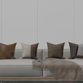 White Two Seater Sofa With Colorful Patterned Cushions And Gray Throw Blanket 3d model