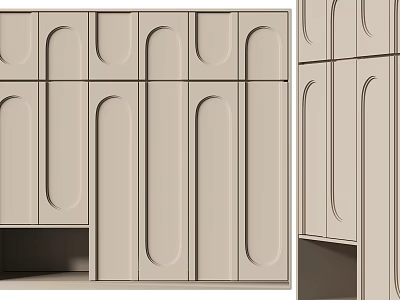 Modern Wardrobe Interior Design With Sleek Light Color Doors And Storage Compartments 3d model