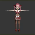 Pink Haired Game and Movie Character with Pigtails Red Outfit Red Shoes and Outstretched Arms