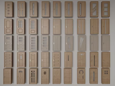 Various Wooden Hinged Doors With Different Panel And Glass Designs For Home Interior 3d model