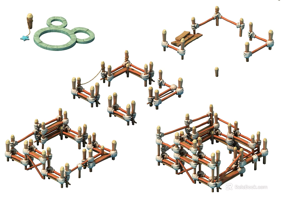 Railings With Various Assembled Structural Components Including Metal Posts And Crossbars 3d model