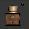 Vintage Manual Coffee Grinder With Copper Bowl And Wooden Base Design