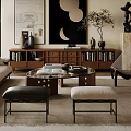 Modern Living Room Interior With Sofa Coffee Table Artwork Round Ceiling Light And Area Rug